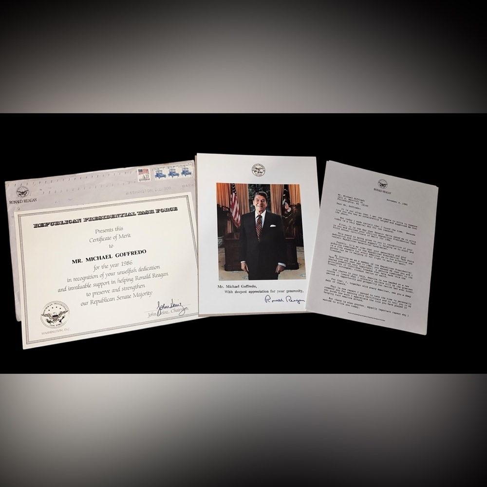 Ronald Reagan Signed Republican Presidential Task Force Photo Letter Certificate